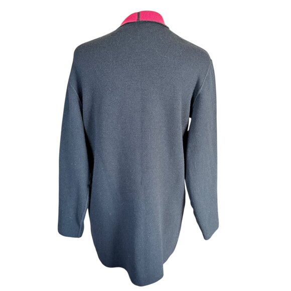 Talbots Petites black wool open cardigan sweater with red interior size PS - Picture 5 of 9
